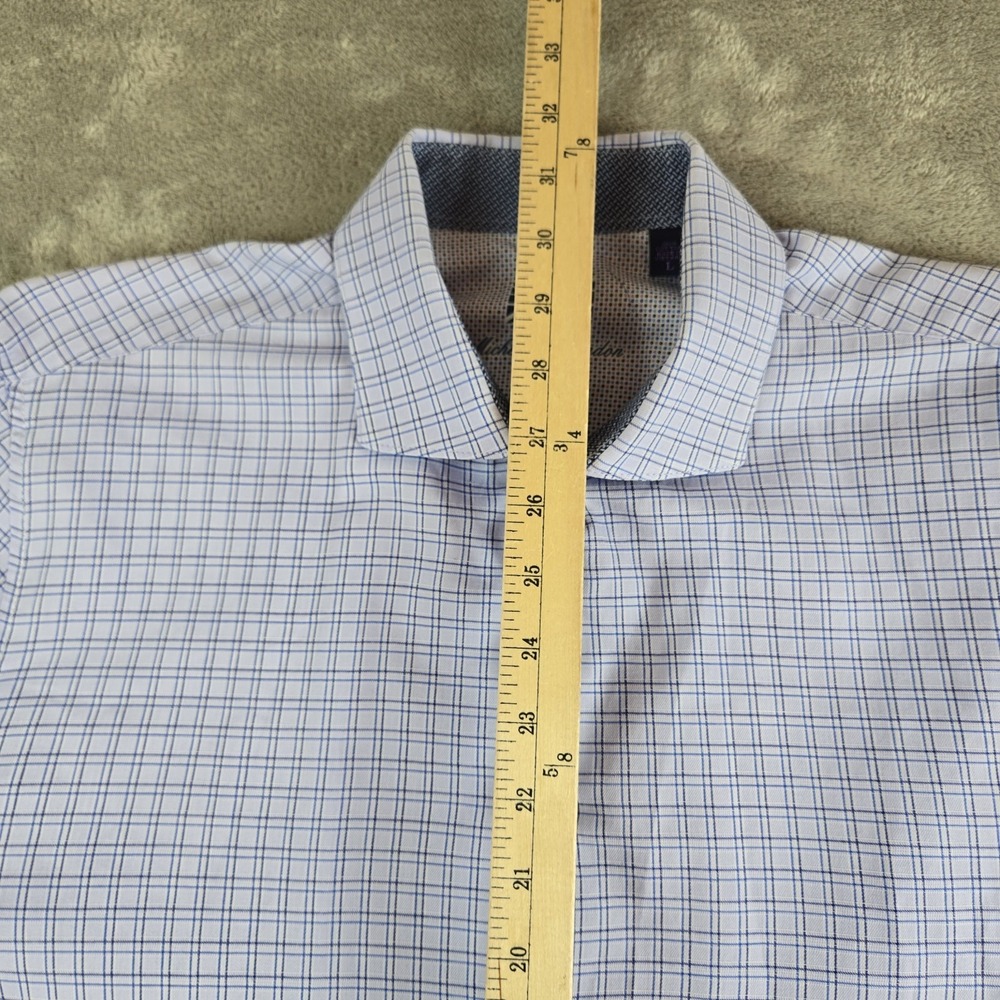 Michelsons London Short Mens Large Blue Checkered Long Sleeve Flip Cuff Career - Picture 5 of 11